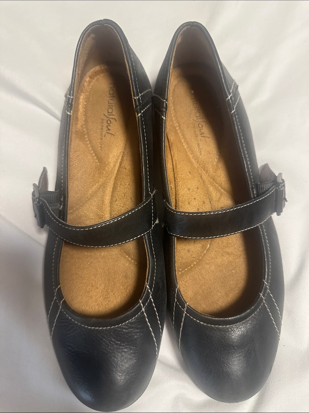 SOUL Naturalizer Black Mary Jane Flats with White Stitching